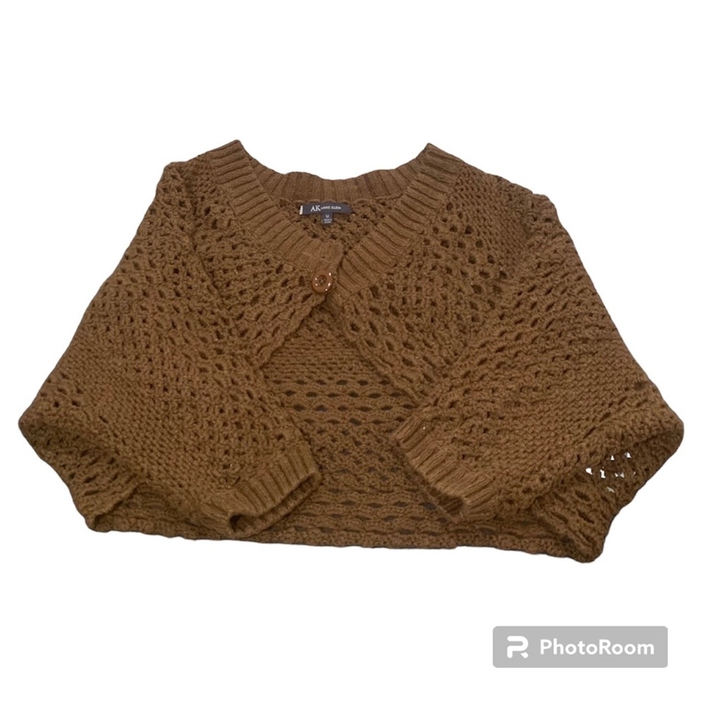 Anne Klein Brown Linen Knit Cropper Cardigan/Duster, Size M